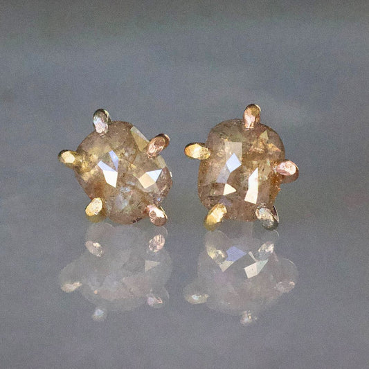 Peach 1.69ct Rose Cut Diamond Studs