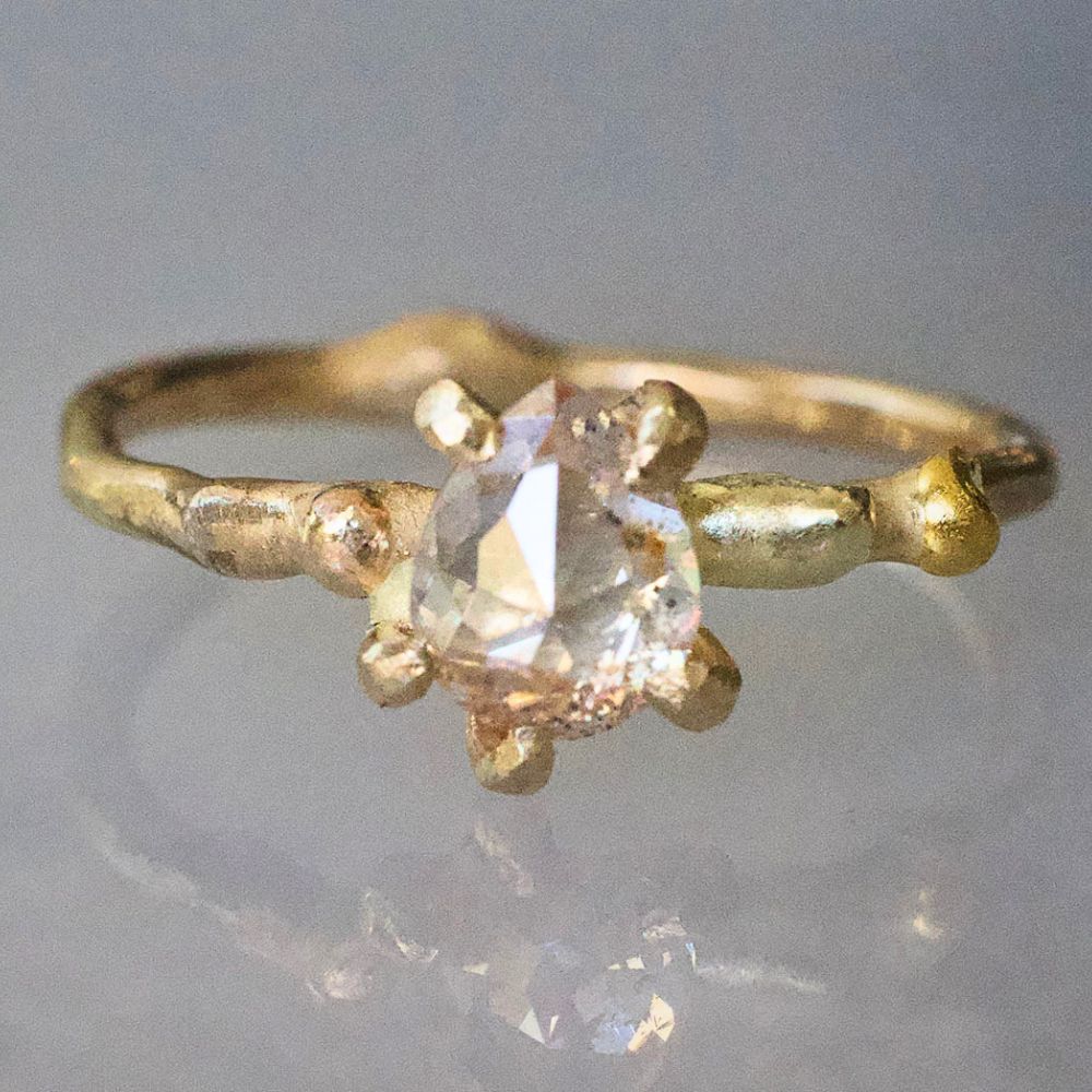 Peach Pear Shaped .9ct Rose Cut Diamond on a 14k Yellow Gold Band