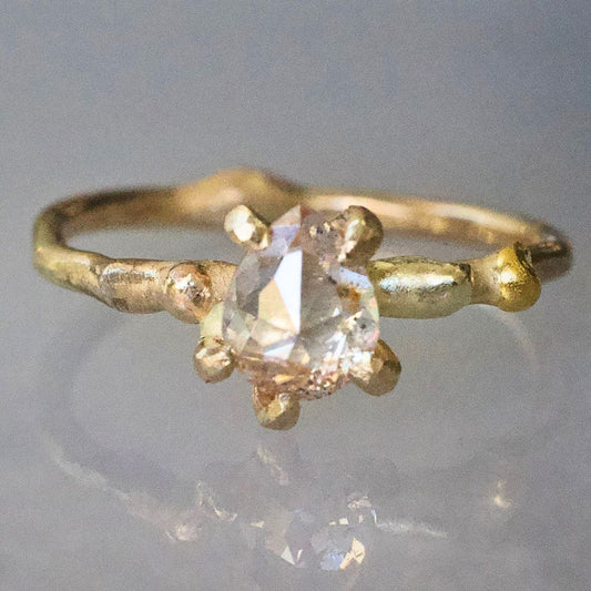 Peach Pear Shaped .9ct Rose Cut Diamond on a 14k Yellow Gold Band