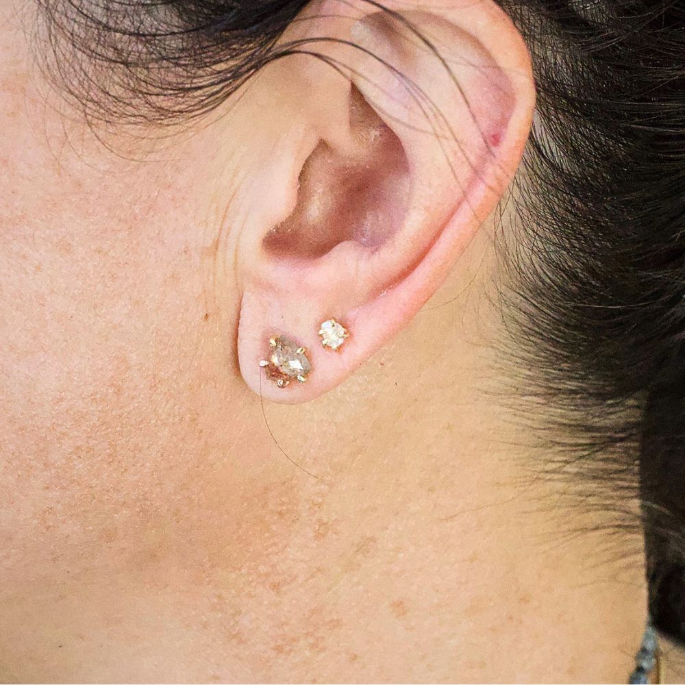Peach 1.38ct Rose Cut Diamond Studs