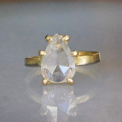White 1.99 ct Pear Shaped Rose Cut Diamond on our Gold Skinny Seamed Band