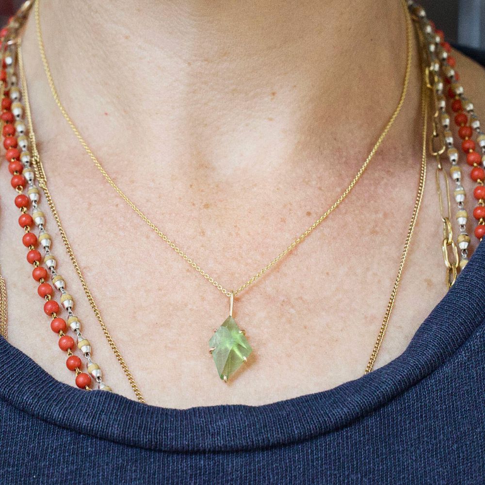 Peridot Small Stone Pendant with a Yellow Gold Cable Chain