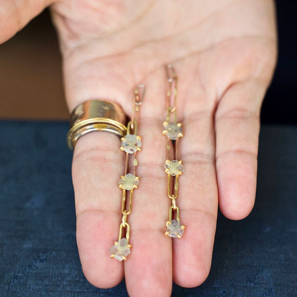 Polki Diamond Slice Long Drop Earrings