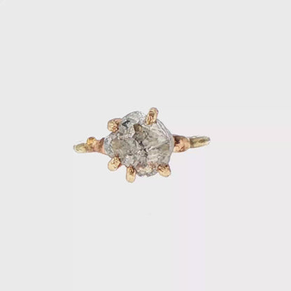 Rough Cut 2.15 ct Salt and Pepper Diamond Ring on a Yellow Gold Band