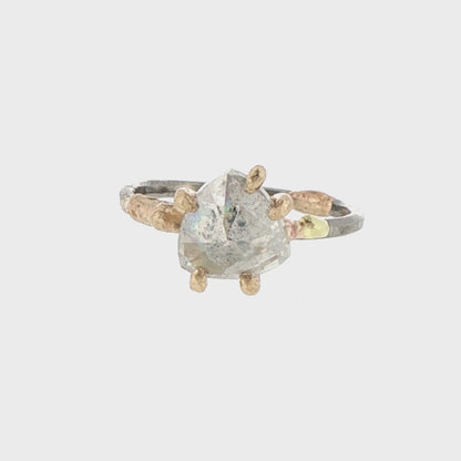 Inverted Trillion Icy White 2.25ct Rose Cut Diamond on a Palladium and Gold Band