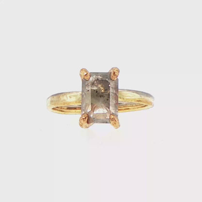 Red Salt and Pepper 1.5CT Rose Cut Diamond on our 2MM Gold Skinny Seamed Band