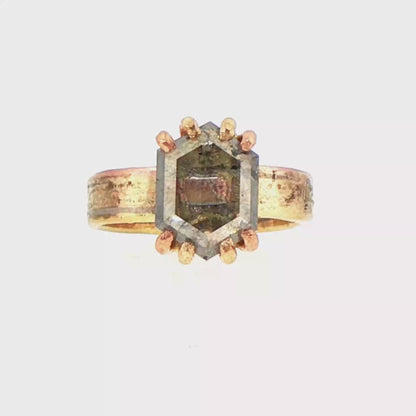 Salt and Pepper 2CT Portrait Cut Diamond on Our New Classic Gold Linear Band