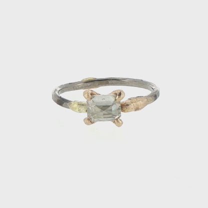 East West White .83ct Rose Cut Diamond on a Palladium and Gold Band