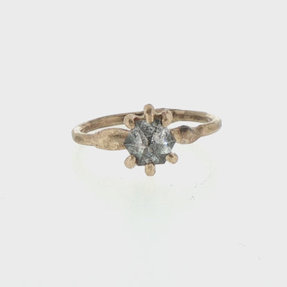 Salt and Pepper Star Shaped 1.15 ct Rose Cut Diamond on a 14k Yellow Gold Band