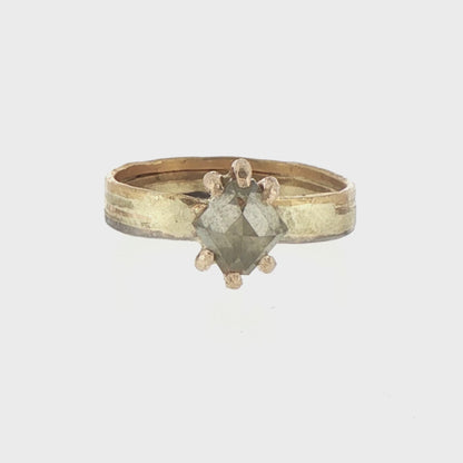 Green Angular 1.48ct Rose Cut Diamond on our 3mm Gold Skinny Seamed Band