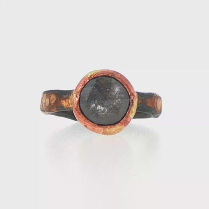 Natural  3.25CT Black Rose Cut Diamond on our Gold and Silver Skinny Seamed Band