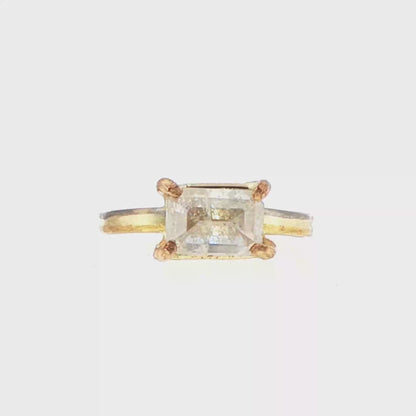 East/West 2CT White Emerald Cut Diamond on Our 2MM Skinny Seamed Band