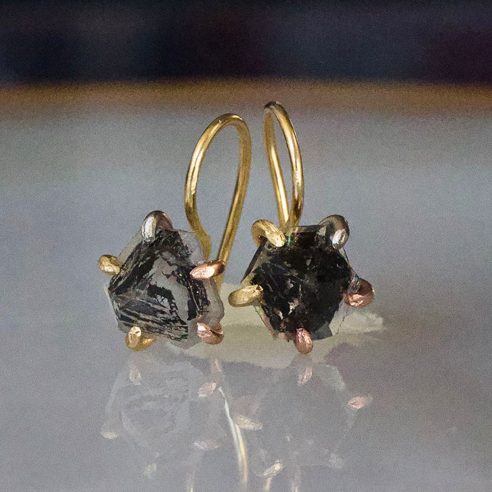 Tibetan Black Quartz Hook Earrings