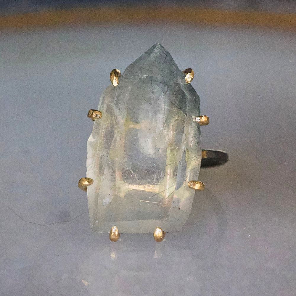 Blue Tourmalated Quartz Large Stone Ring
