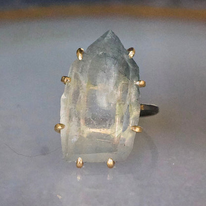Blue Tourmalated Quartz Large Stone Ring