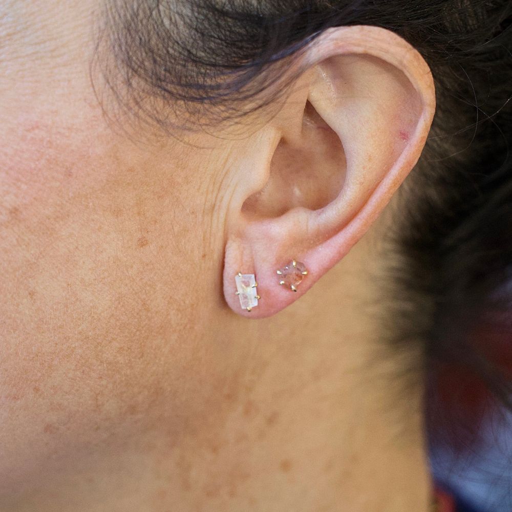 Rainbow Moonstone Single Small Stone Stud