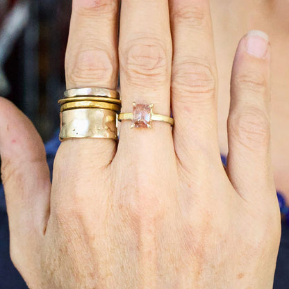 Red 1.58 ct Emerald Cut Diamond on our Gold Skinny Seamed Band