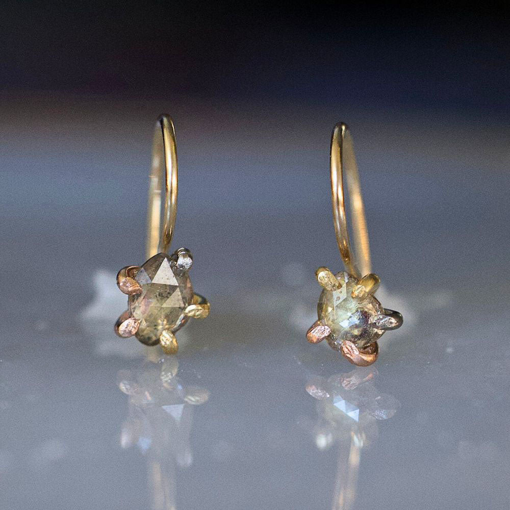 Amorphous Rose Cut Diamond Hook Earrings