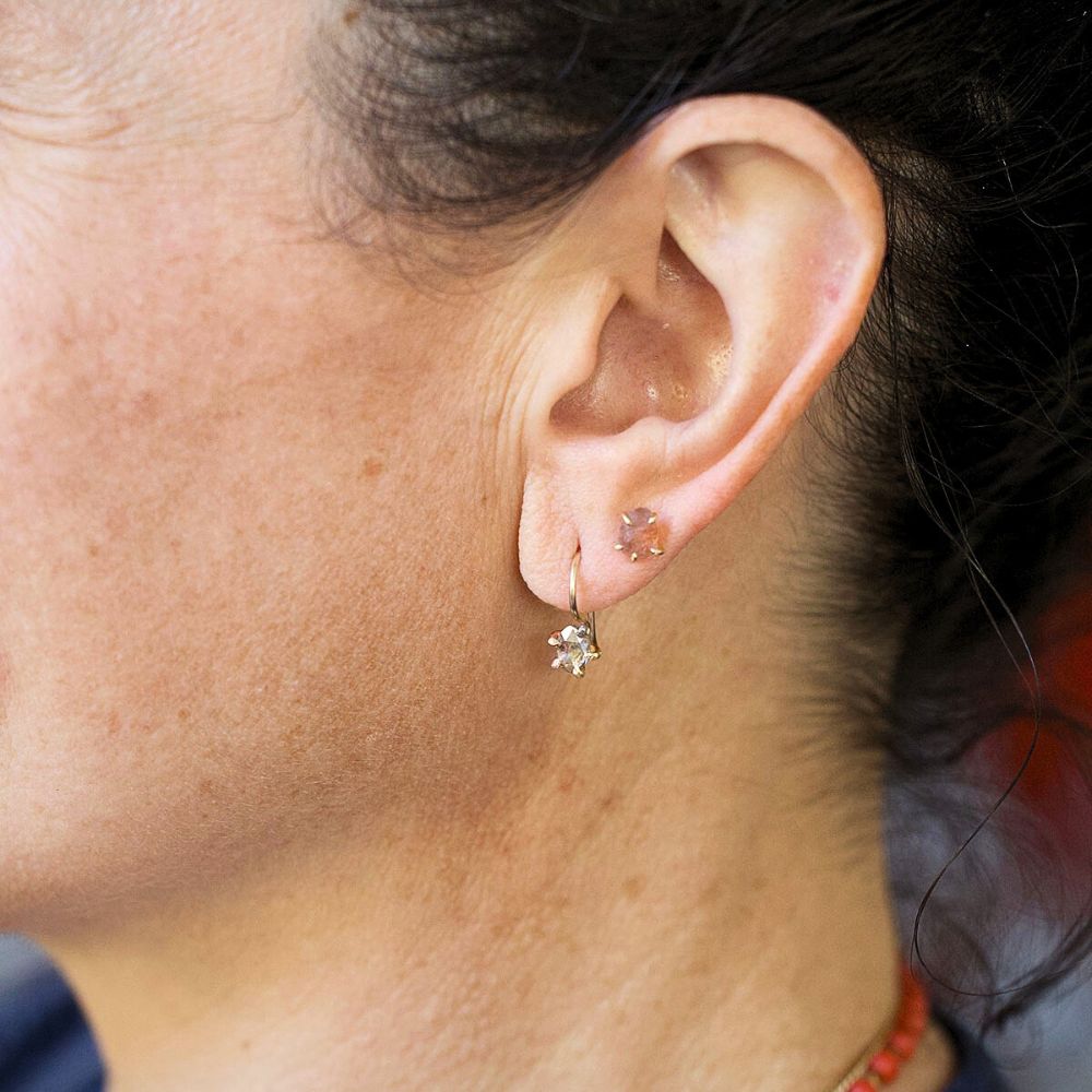 Amorphous Rose Cut Diamond Hook Earrings