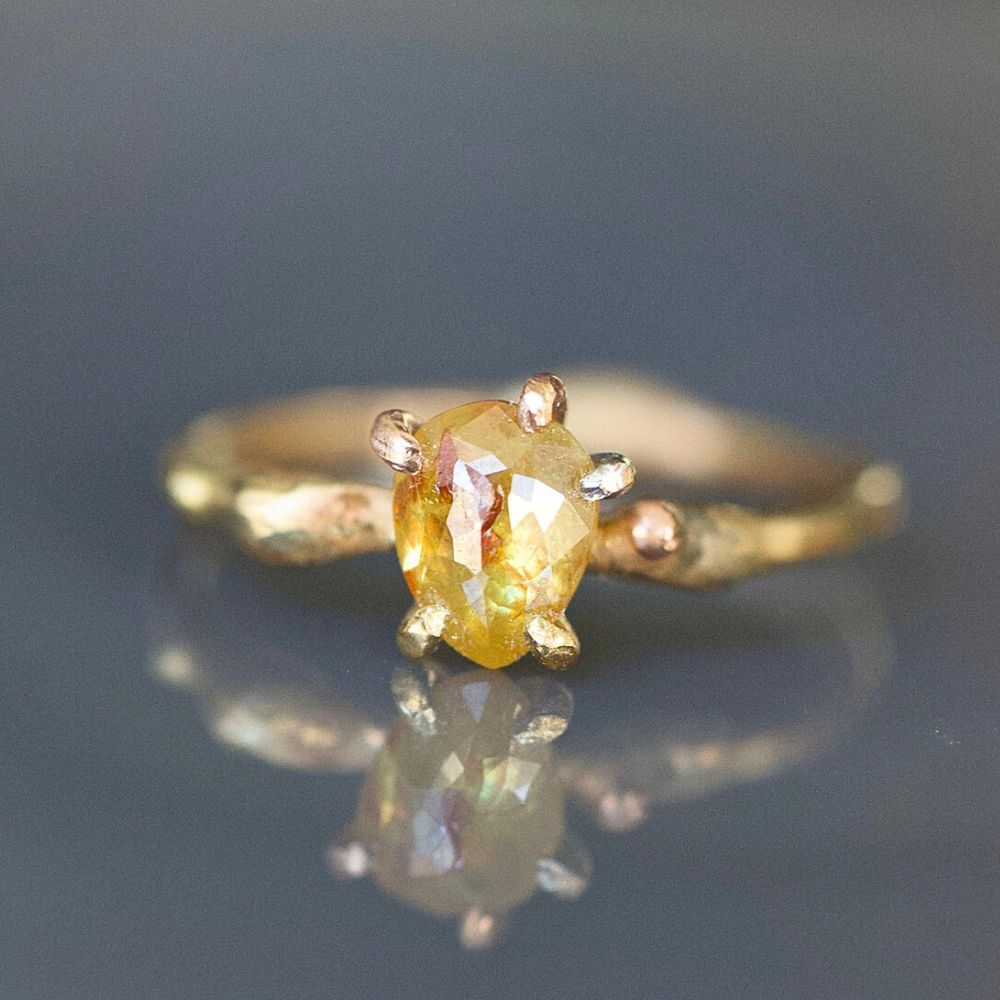 Yellow 0.82CT Pear Shaped Rose Cut  Diamond Ring on a Yellow Gold Band