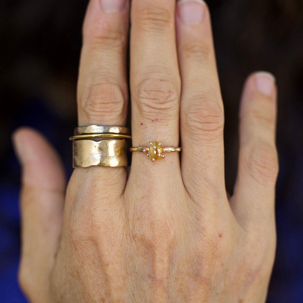 Yellow 0.82CT Pear Shaped Rose Cut  Diamond Ring on a Yellow Gold Band
