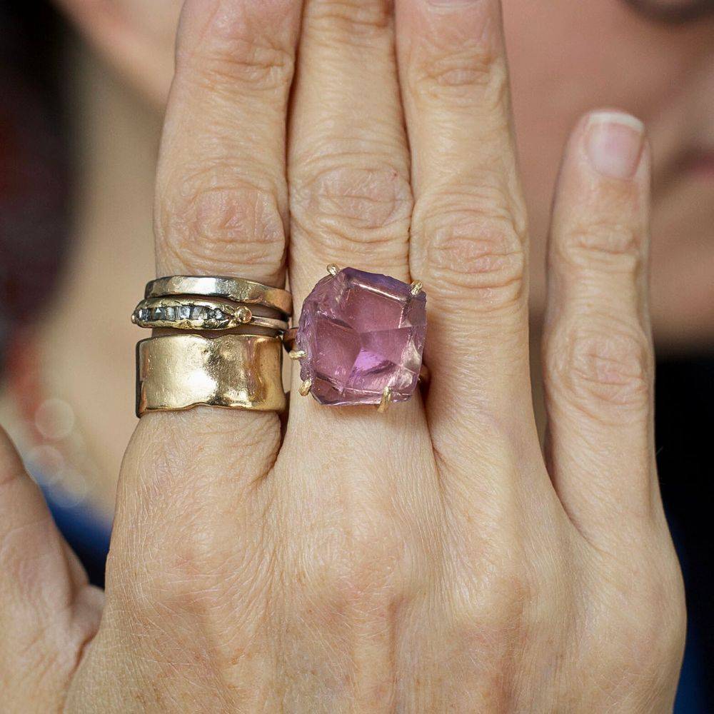 Rose de France Amethyst Large Stone Ring on a Rose Gold Band