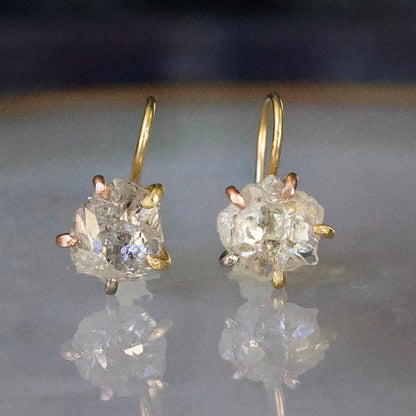 Canadian 3.44 ct Rough Cut Diamond Hook Earrings