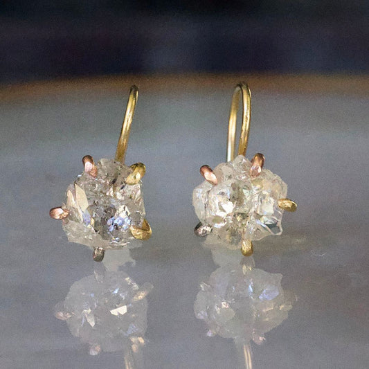 Canadian 3.44 ct Rough Cut Diamond Hook Earrings