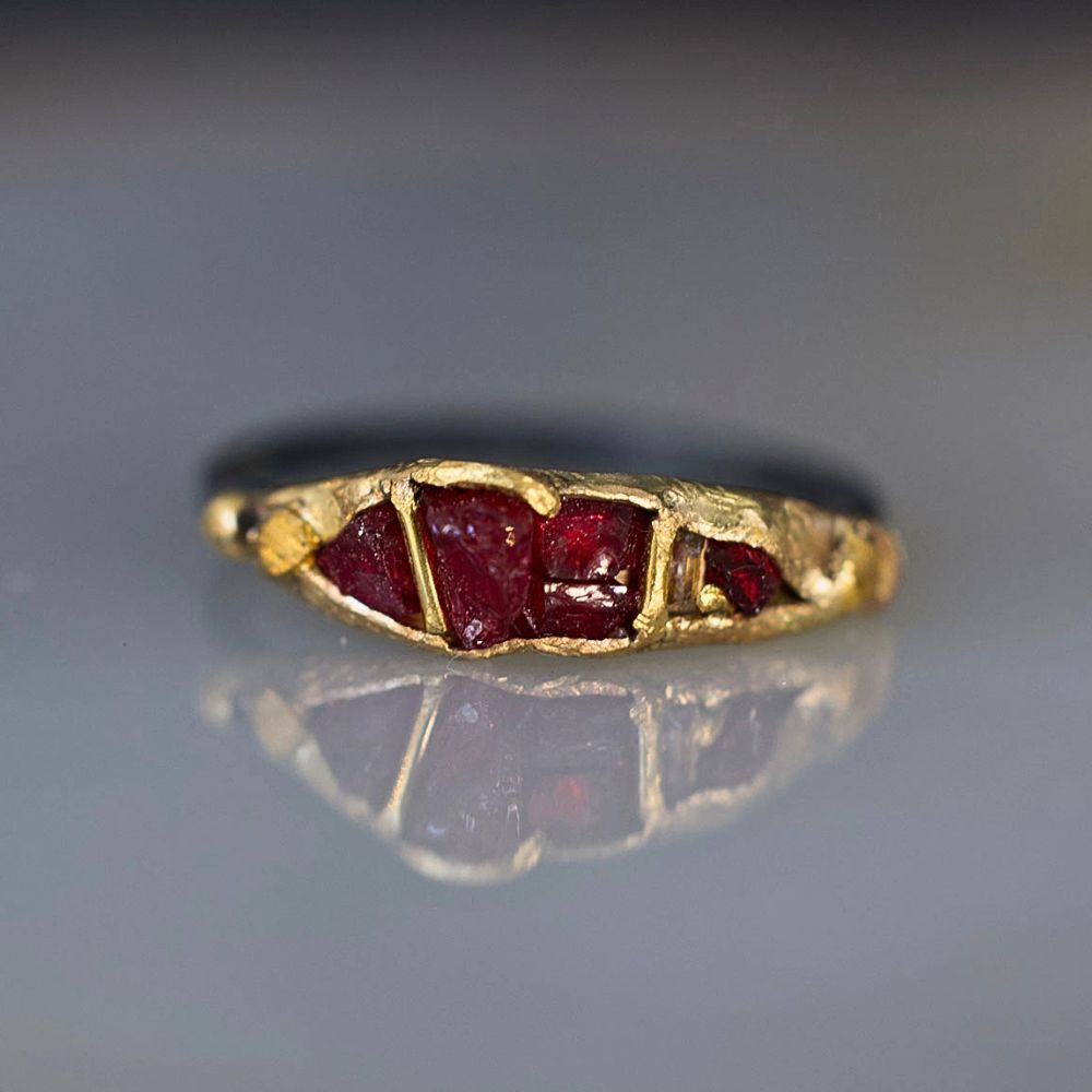 Unheated Tanzanian Ruby and Baguette Diamond Band