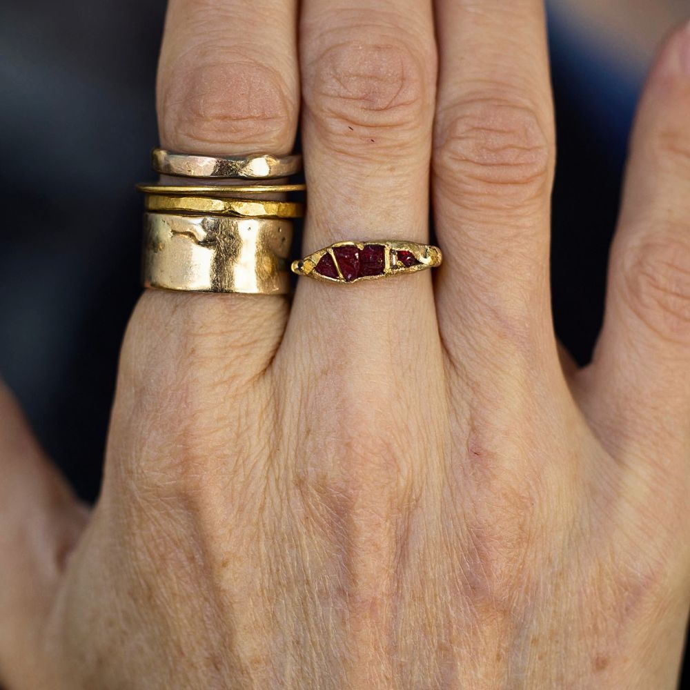 Unheated Tanzanian Ruby and Baguette Diamond Band