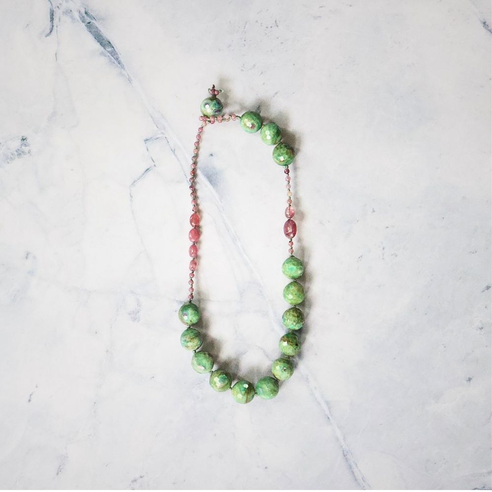 Ruby and Ruby Fuchsite Lariat 16 Inches