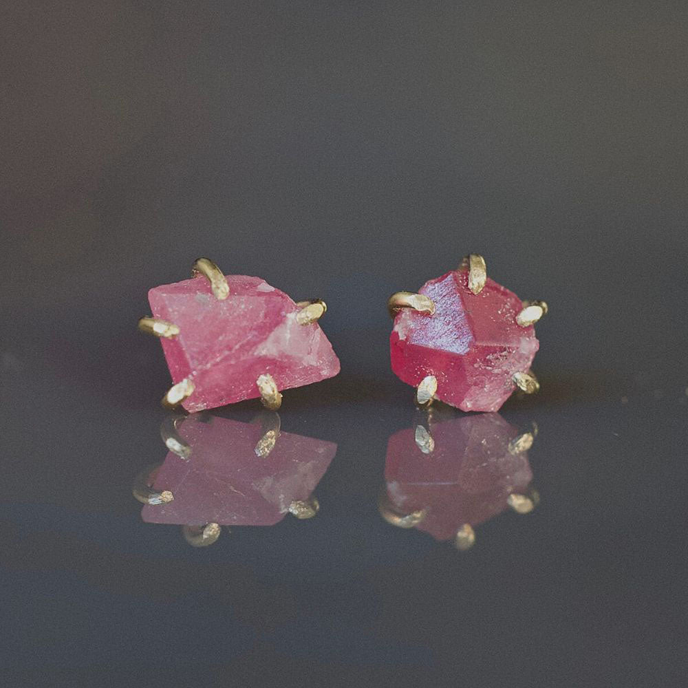 Unheated Tanzanian Ruby Small Stone Studs