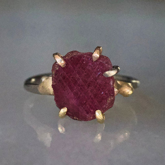Ruby Medium Stone Ring on a Palladium and Gold Band