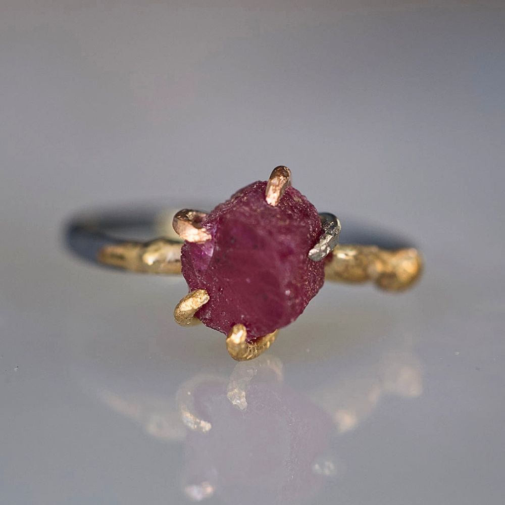 Unheated Tanzanian Ruby Small Stone Ring