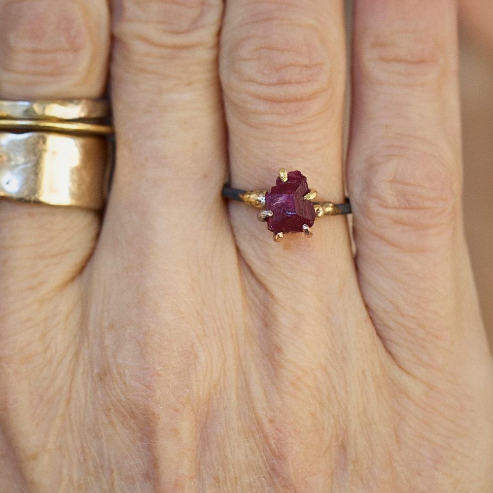 Unheated Tanzanian Ruby Small Stone Ring