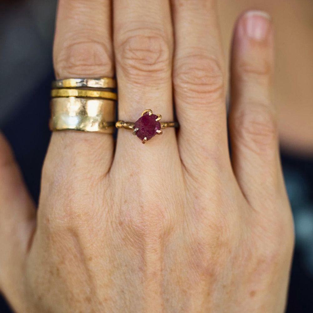 Unheated Tanzanian Ruby Small Stone Ring