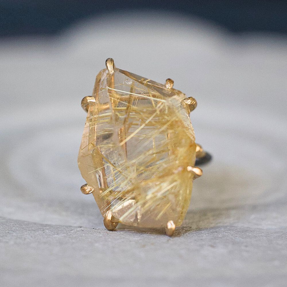 Rutliated Quartz Large Stone Ring