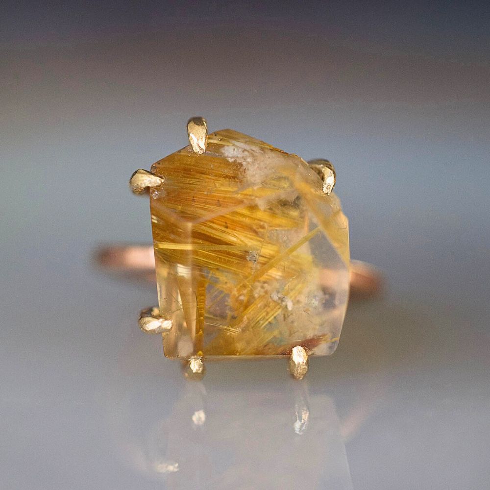 Rutilated Quartz Medium Stone Ring on a Rose Gold Band