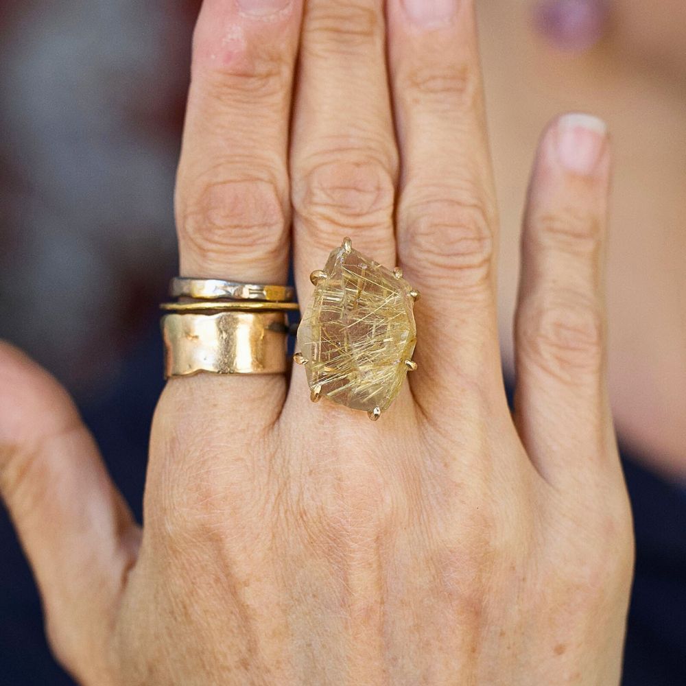 Rutliated Quartz Large Stone Ring