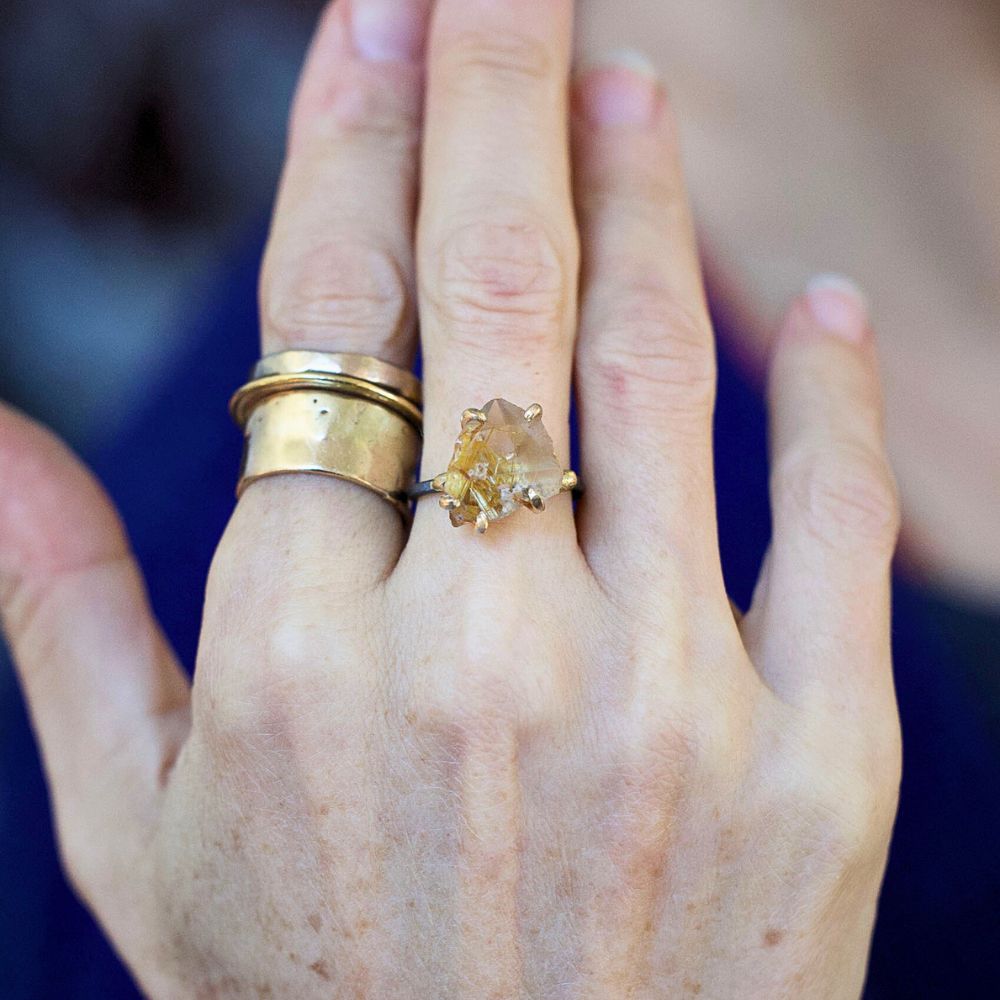 Rutilated Quartz Medium Stone Ring