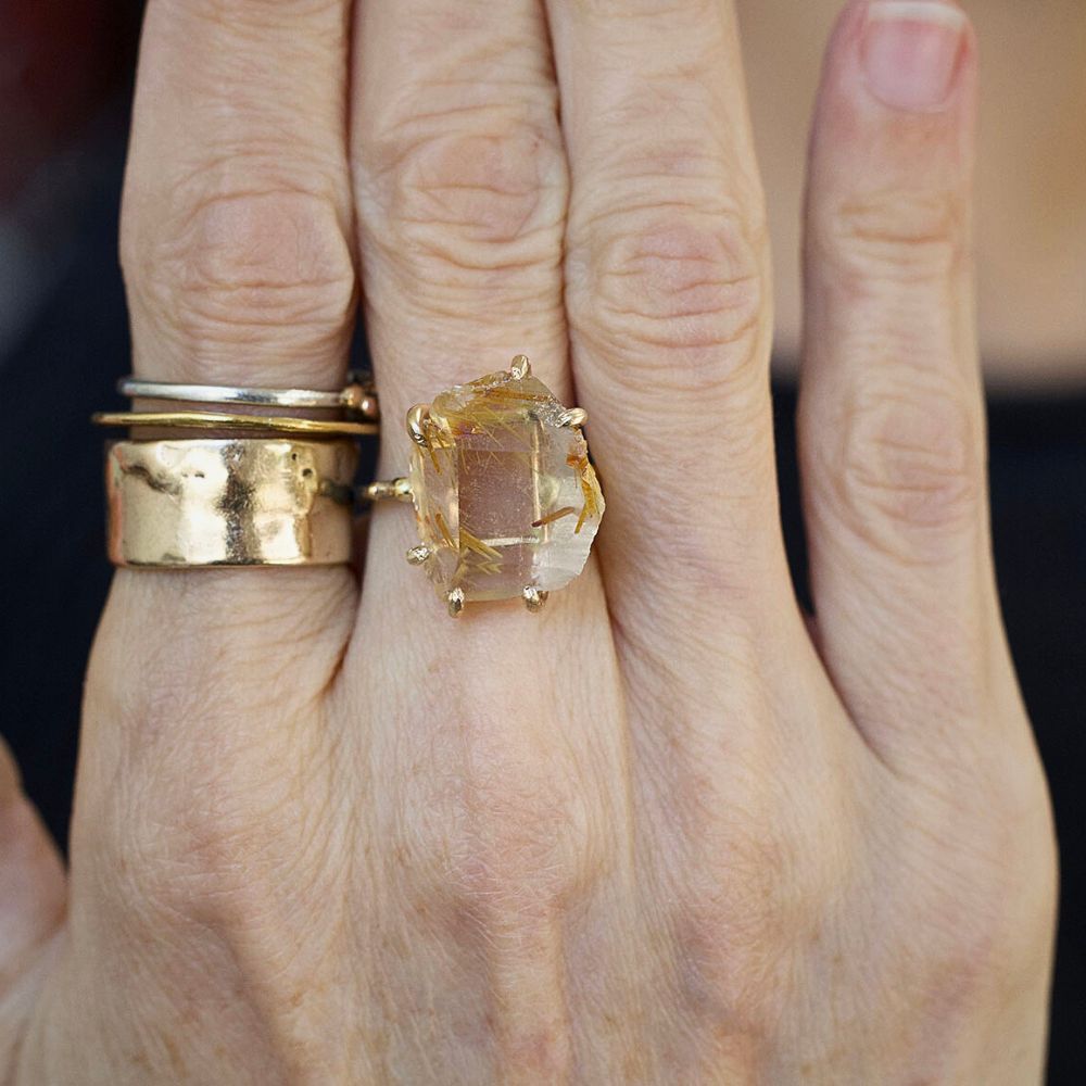 Rutilated Quartz Large Stone Ring
