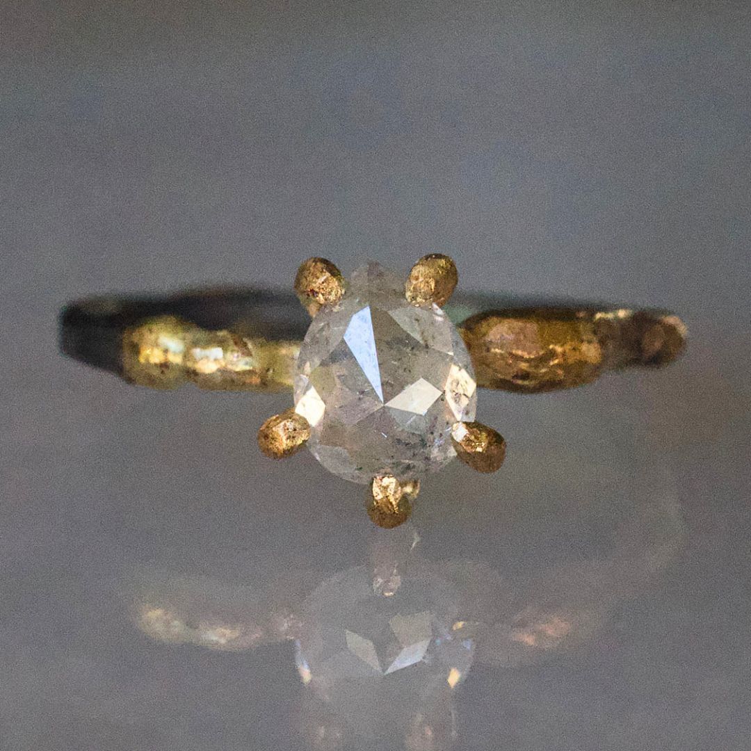 Salt and Pepper  Pear Shaped 1.07 ct Rose Cut Diamond Ring