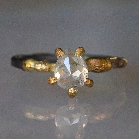 Salt and Pepper  Pear Shaped 1.07 ct Rose Cut Diamond Ring