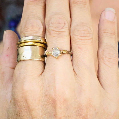 Salt and Pepper  Pear Shaped 1.07 ct Rose Cut Diamond Ring