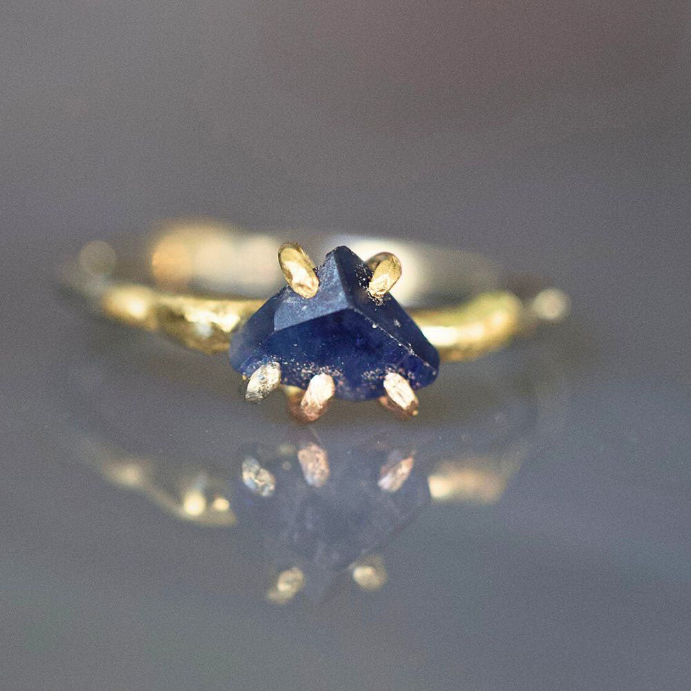 Blue Sapphire Small Stone Ring on a Palladium and Gold Band