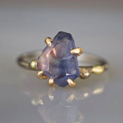 Purple Sapphire Medium Stone Ring on a Palladium and Gold Band