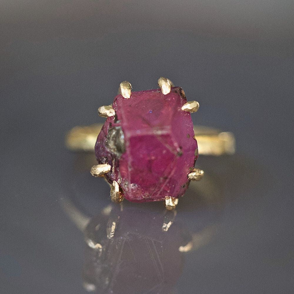 Ruby Medium Stone Ring on our 2MM  Gold Skinny Seamed Band