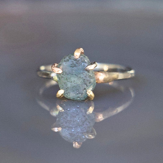 Montana Sapphire Medium Stone Ring on a Palladium and Gold Band