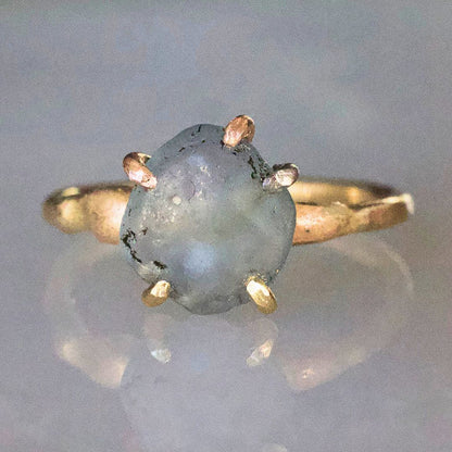 Montana Sapphire Small Stone Ring on a Yellow Gold Embedded Band
