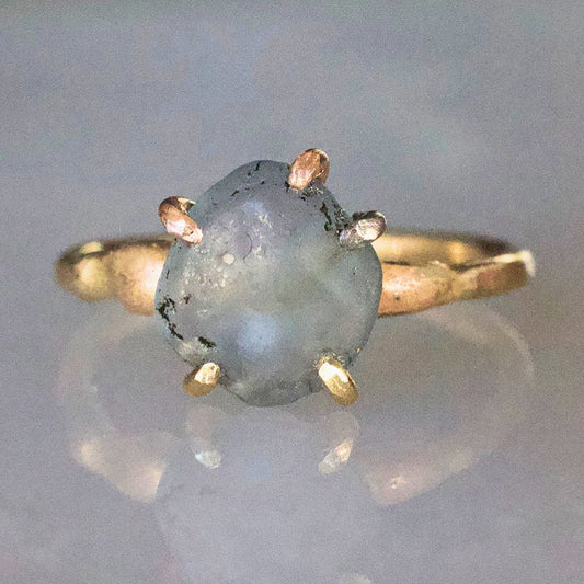Montana Sapphire Small Stone Ring on a Yellow Gold Embedded Band
